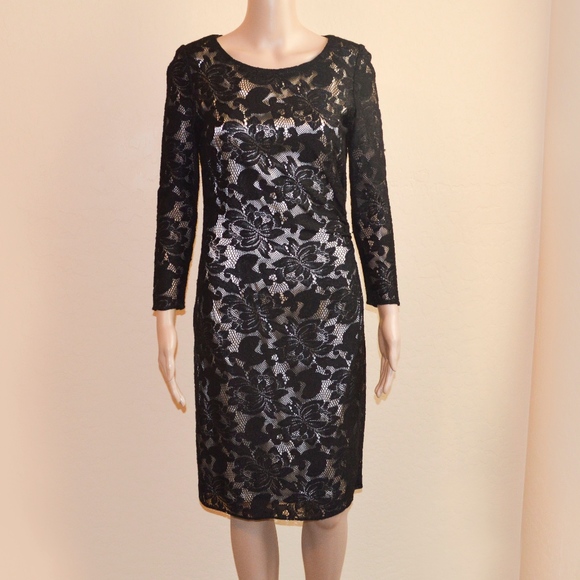 tahari black lace dress